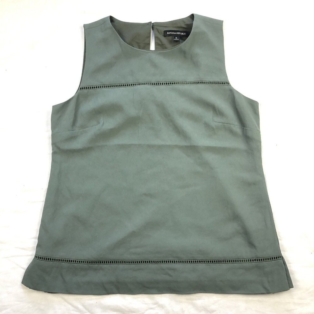 Banana Republic Sleeveless Tunic Top Ladder Lace Trim Green XL